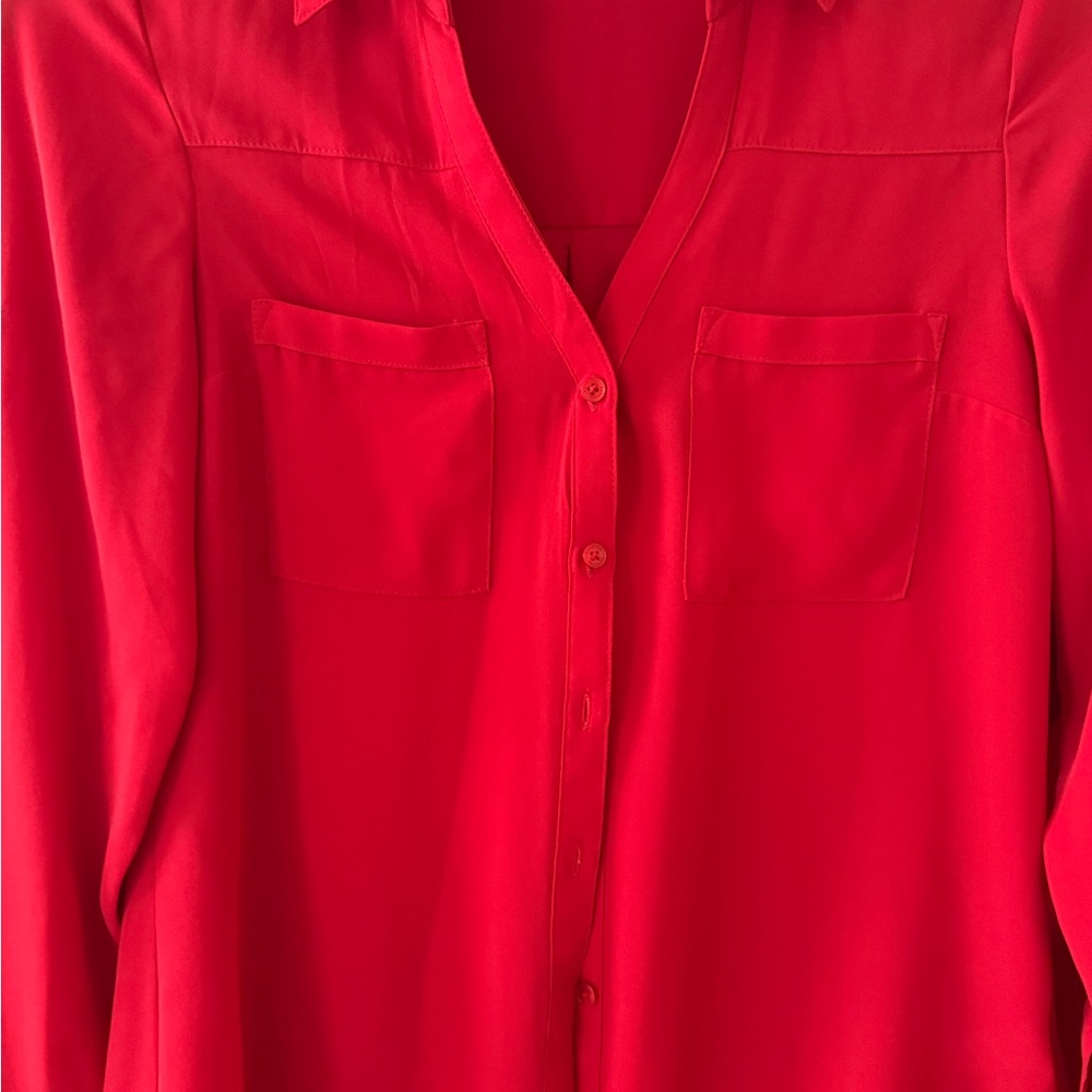 Express Vibrant Red Button-Down Shirt with Chest Pockets